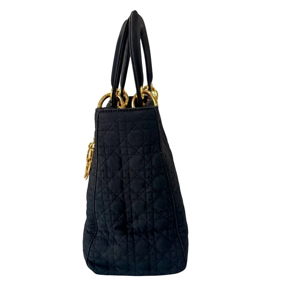 Christian Dior Black Quilted Cannage Lady Dior Top‎ Handle Bag Gold Hardware